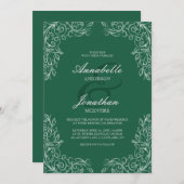 Emerald Green elegant lace bruiloft uitnodiging (Voorkant / Achterkant)