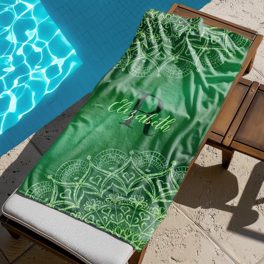 Emerald Green Elegant Mandala Monogrammed Strandlaken