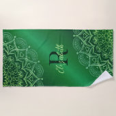 Emerald Green Elegant Mandala Monogrammed Strandlaken (Voorkant)