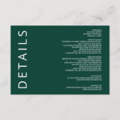 Emerald Green Elegant Modern Minimalist Wedding Informatiekaartje (Voorkant)