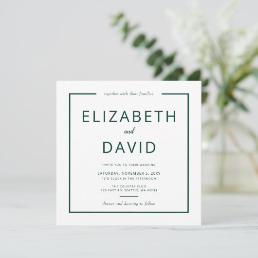 Emerald Green Elegant Modern Minimalist Wedding Kaart (Staand voorkant)