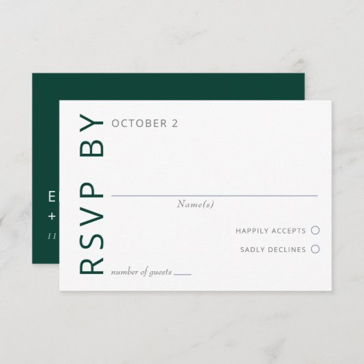 Emerald Green Elegant Modern Minimalist Wedding RSVP Kaartje (Voorkant / Achterkant)