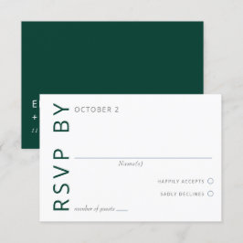 Emerald Green Elegant Modern Minimalist Wedding RSVP Kaartje