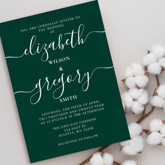 Emerald Green Elegant Modern Wedding Kaart