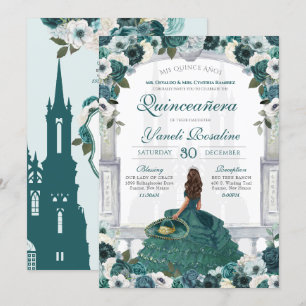 Emerald Green Elegant Princess Charro Quinceanera Kaart
