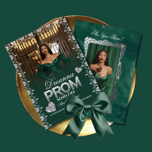 Emerald Green Elegant Prom Send-Off Invitation Kaart