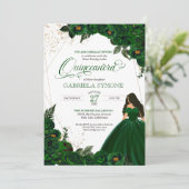 Emerald Green Elegant Rozen en Gown 2 Quinceanera Kaart (Staand voorkant)