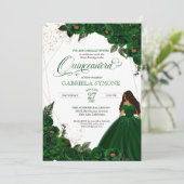 Emerald Green Elegant Rozen en Gown 2 Quinceanera Kaart (Staand voorkant)