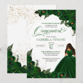 Emerald Green Elegant Rozen en Gown 2 Quinceanera Kaart (Voorkant / Achterkant)