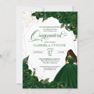 Emerald Green Elegant Rozen en Gown 2 Quinceanera Kaart