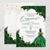 Emerald Green Elegant Rozen en Gown Quinceanera Kaart (Voorkant / Achterkant)