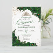 Emerald Green Elegant Rozen Mis Quince Quinceanera Kaart (Staand voorkant)