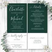 Emerald Green Elegant Script All-in-One Weddenscha Kaart
