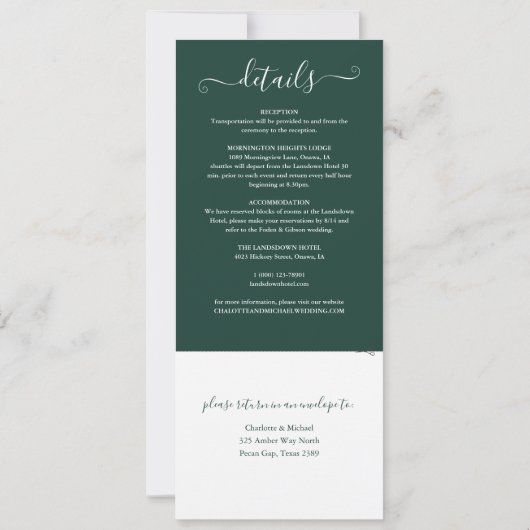 Emerald Green Elegant Script All-in-One Weddenscha Kaart (Achterkant)