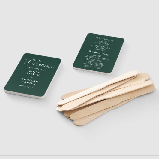 Emerald Green Elegant Script Trouwprogramma Handwaaier (Niet-gemonteerd)