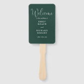 Emerald Green Elegant Script Trouwprogramma Handwaaier (Voorkant)