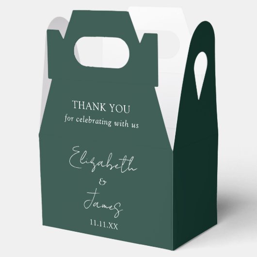 Emerald Green Elegant Script Wedding Dank u Bedankdoosjes (Geopend)