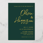 Emerald Green Elegant Script Wedding Folie Uitnodiging (Voorkant)