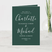 Emerald Green Elegant Signature Script Wedding Programma (Voorkant)