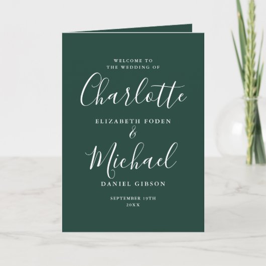 Emerald Green Elegant Signature Script Wedding Programma (Voorkant)