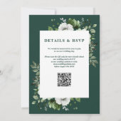 Emerald Green Elegante Bloemen QR Code Huwelijk Kaart (Achterkant)
