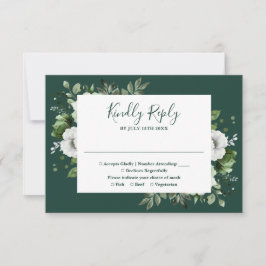Emerald Green Elegante Botanische Bloemen Huwelijk RSVP Kaartje
