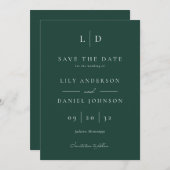 Emerald Green Elegante Minimalistische Monogram Tr Save The Date (Voorkant / Achterkant)