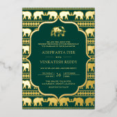 Emerald Green Elephant Indian foto bruiloft goud Folie Uitnodiging (Voorkant)