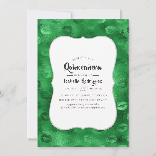 Emerald Green en Black Glam Quinceañera Kaart (Voorkant)