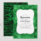 Emerald Green en Black Glam Quinceañera Kaart (Voorkant / Achterkant)