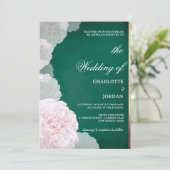 Emerald Green en Blush Pink Peony Wedding Kaart (Staand voorkant)
