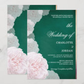 Emerald Green en Blush Pink Peony Wedding Kaart (Voorkant / Achterkant)