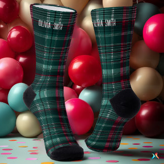  Emerald Green en Bourgogne Tartan Sokken