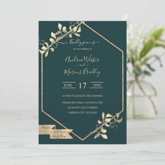 Emerald Green en Champagne Kaart (Staand voorkant)