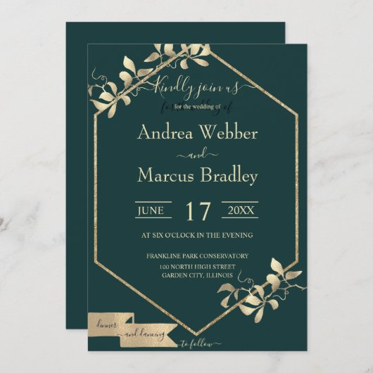 Emerald Green en Champagne Kaart (Voorkant / Achterkant)