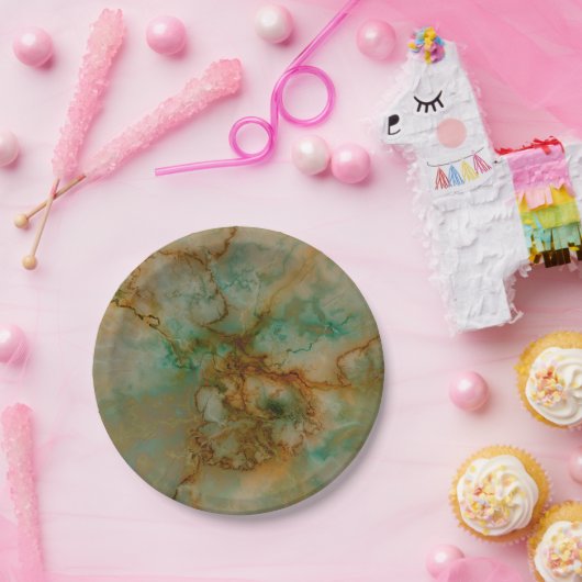 Emerald Green en Copper Gold Marble Papieren Bordje (Feest)