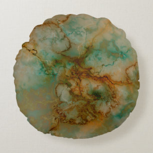 Emerald Green en Copper Gold Marble Rond Kussen
