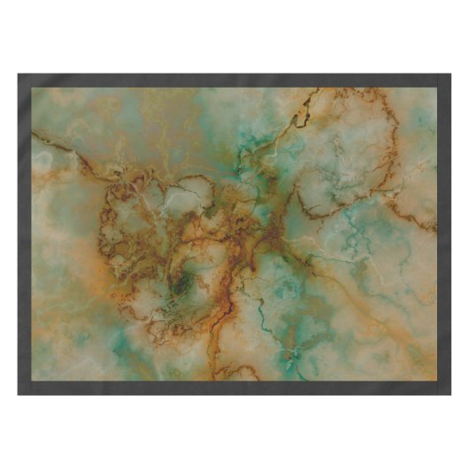 Emerald Green en Copper Gold Marble Tafelkleed (Voorkant (Horizontaal))