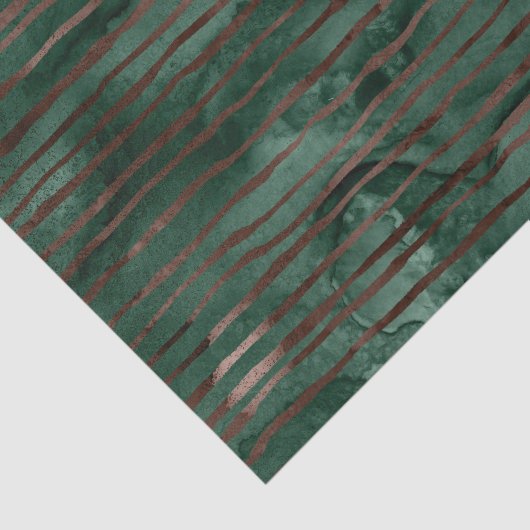 Emerald Green en Copper Striped Pattern Tissuepapier (Detail)