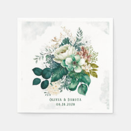 Emerald Green en Cream Florals Wedding Servet