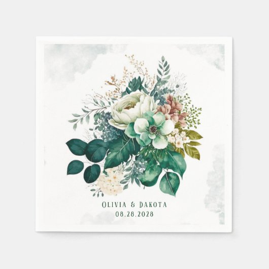 Emerald Green en Cream Florals Wedding Servet (Voorkant)