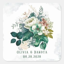 Emerald Green en Cream Florals Wedding Vierkante Sticker