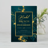 Emerald green en echte goudbrunch met folie folie uitnodiging (Staand Voorkant)