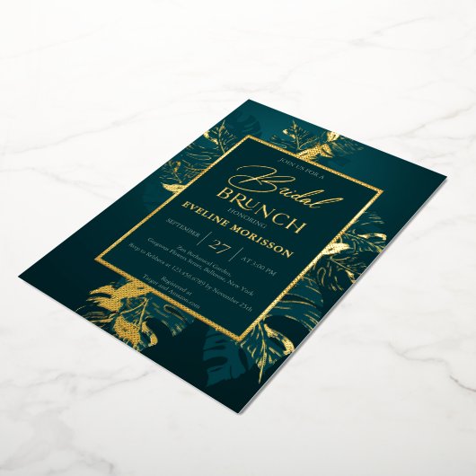 Emerald green en echte goudbrunch met folie folie uitnodiging (Gedraaid)