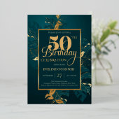 Emerald green en echte gouden folie 50e verjaardag folie uitnodiging (Staand Voorkant)