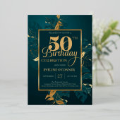 Emerald green en echte gouden folie 50e verjaardag uitnodiging (Staand Voorkant)