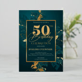 Emerald green en echte gouden folie 50e verjaardag uitnodiging (Staand Voorkant)