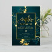 Emerald green en echte gouden foliën douches folie uitnodiging (Staand Voorkant)