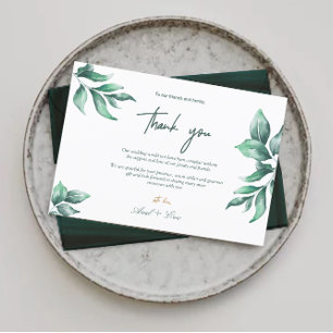 Emerald Green en Eucalyptus Weddenschap Bedankt Briefkaart