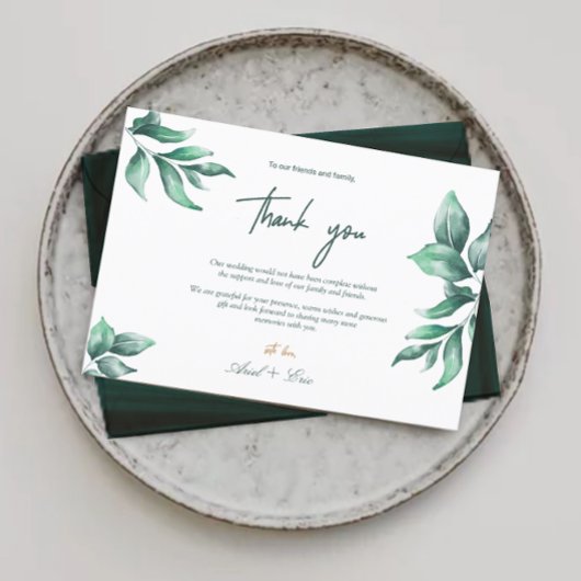 Emerald Green en Eucalyptus Weddenschap Bedankt Briefkaart